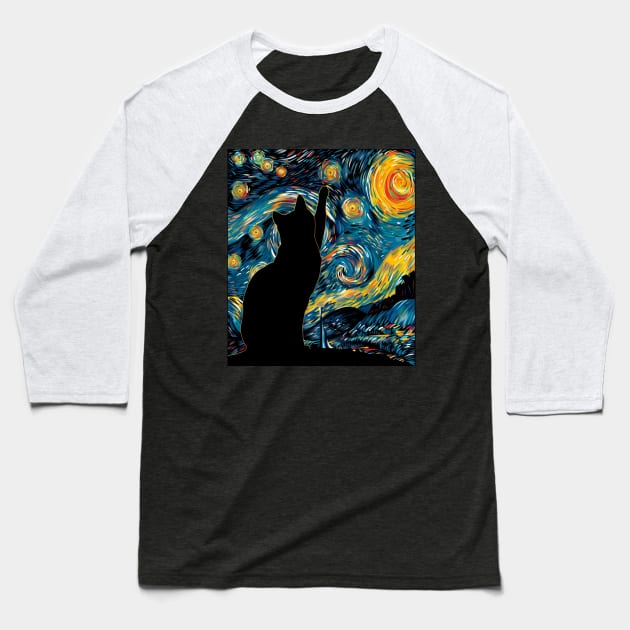 Cat Starry Night Harmony Baseball T-Shirt by xXYazzyChanArtsXx